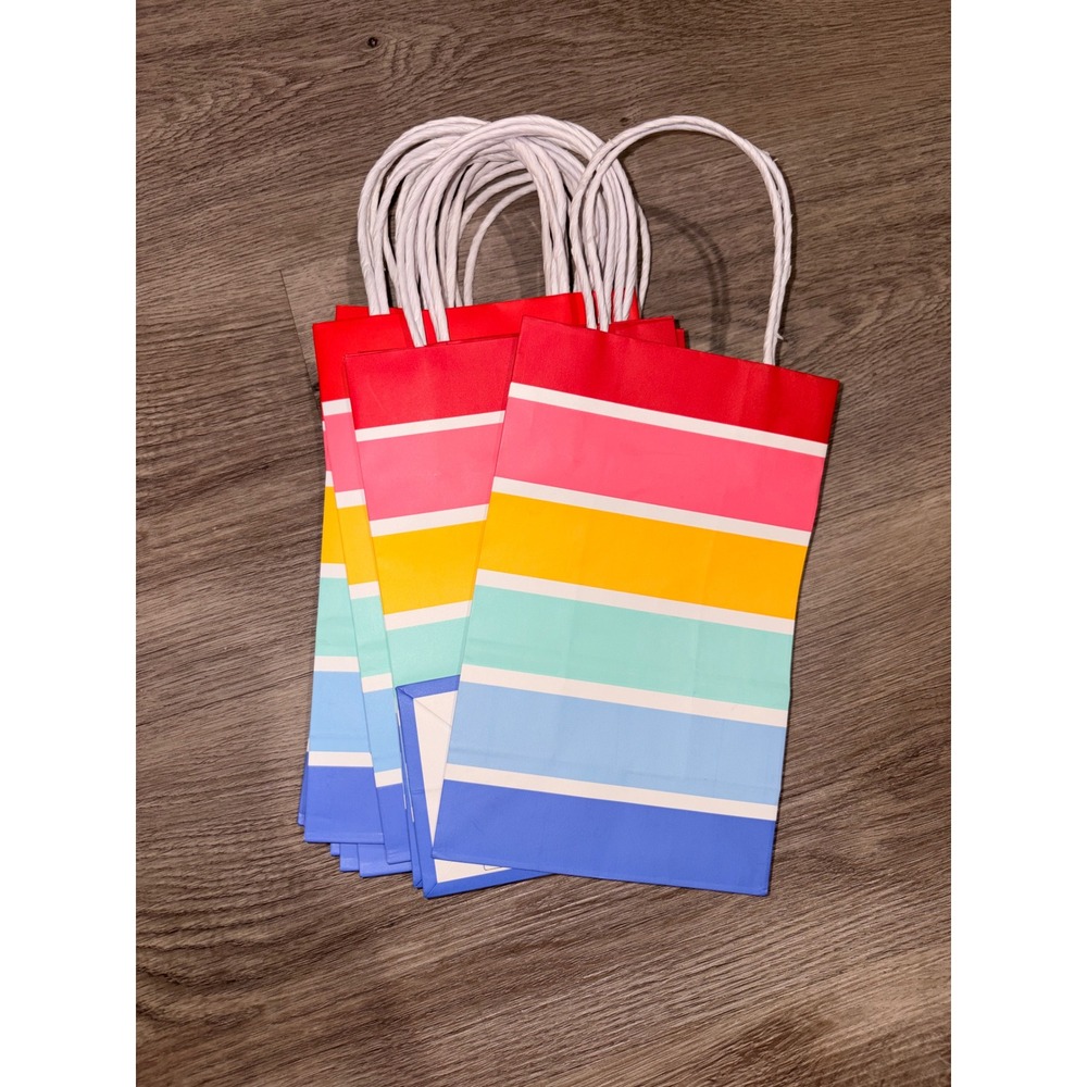Spritz Rainbow Striped Small Gift Bags with Handles Set of 10 Multi Color